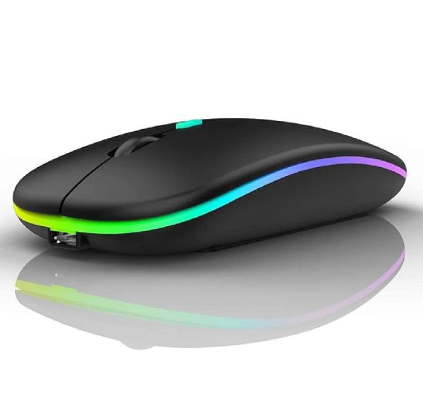 Rechargeable Wireless RGB Waterproof Optical Mouse, For Pc and Laptop Gamer Dual Model 2.4GHz Mouse - Nano receiver - Palm Grip - Black Fun Gaming - Optical Wireless Mouse