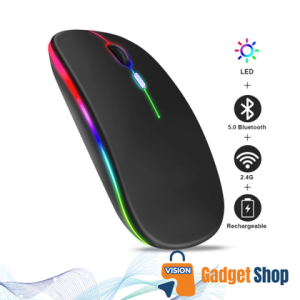 Rechargeable Wireless RGB Waterproof Optical Mouse, For Pc and Laptop Gamer Dual Model 2.4GHz Mouse - Nano receiver - Palm Grip - Black Fun Gaming - Optical Wireless Mouse